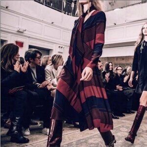 NWT Tory Burch Lyon Navy and Burgundy Strip V-Neck Dress (no neck tie) Sz 4